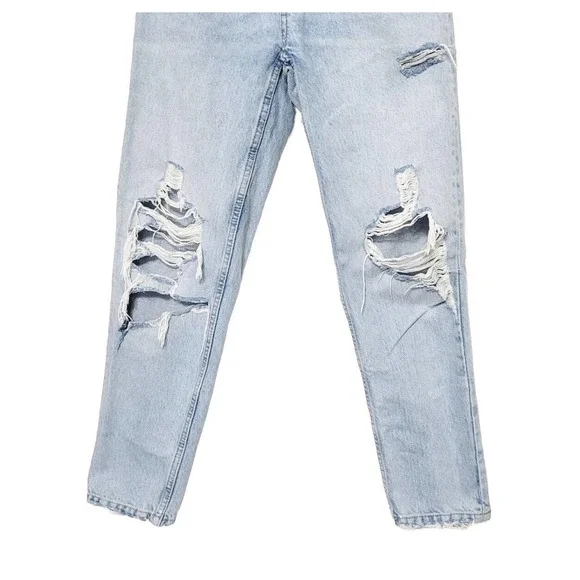 Zara Distressed Light Wash Mom Jeans Womens Size 0 Acid Washed Tapered Leg Denim - Picture 3 of 8